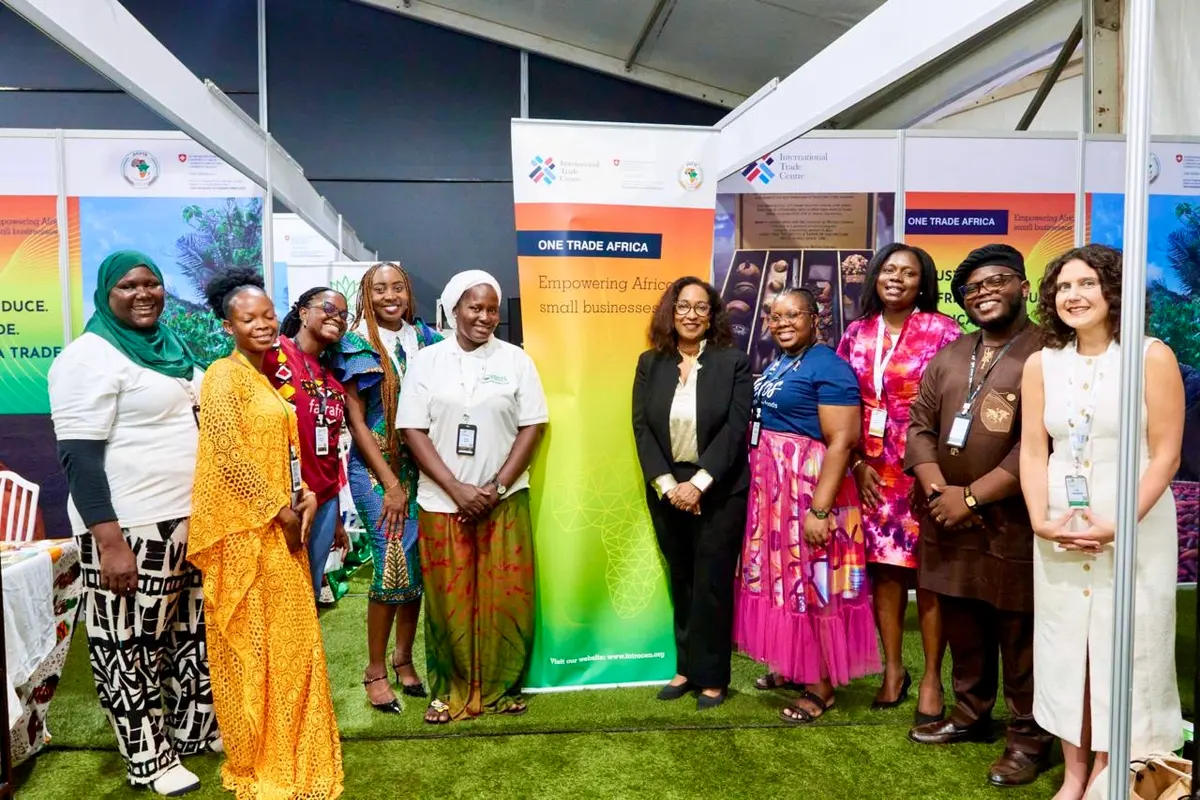 A group of delegates in front of an exhibition stand at Biashara Afrika 2026