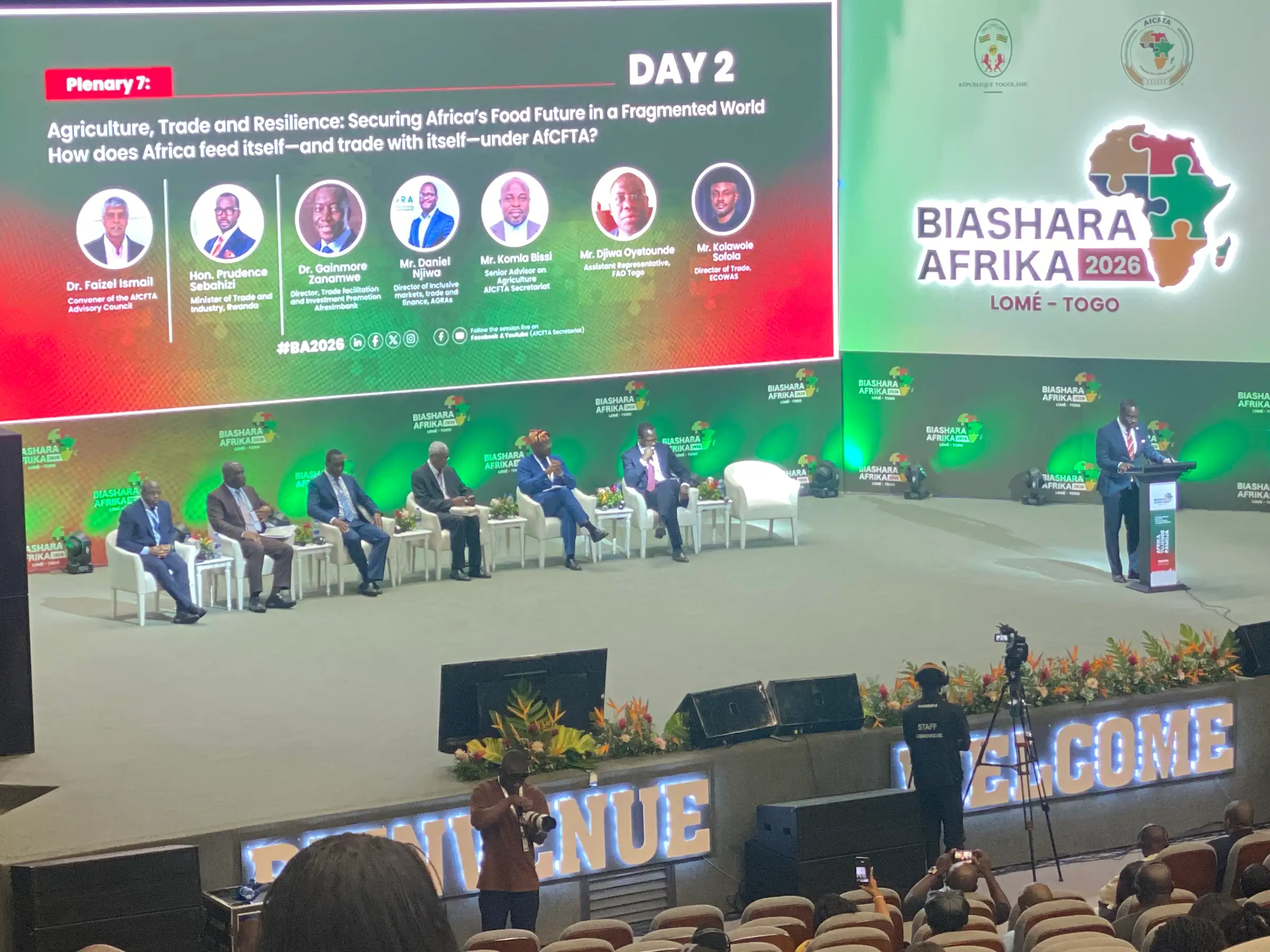 Panellists on stage during the Day 2 plenary at Biashara Afrika 2026